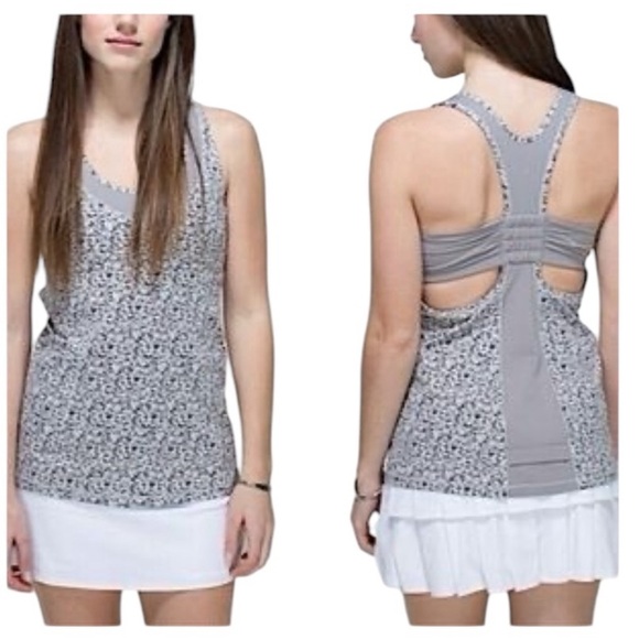 Lululemon Sports Bra Tank Top Grey Floral Racerback Active Athleisure Yoga Sz 6 - Picture 1 of 8